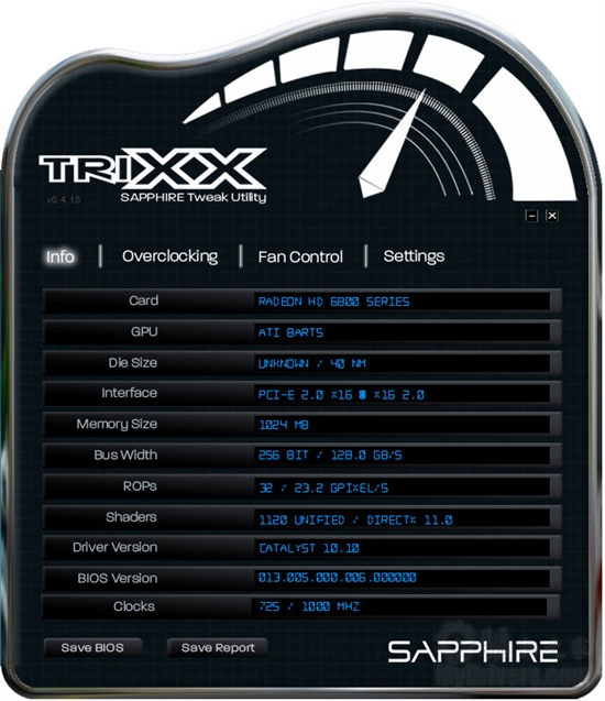 Sapphire显卡TRIXX超频工具界面预览图